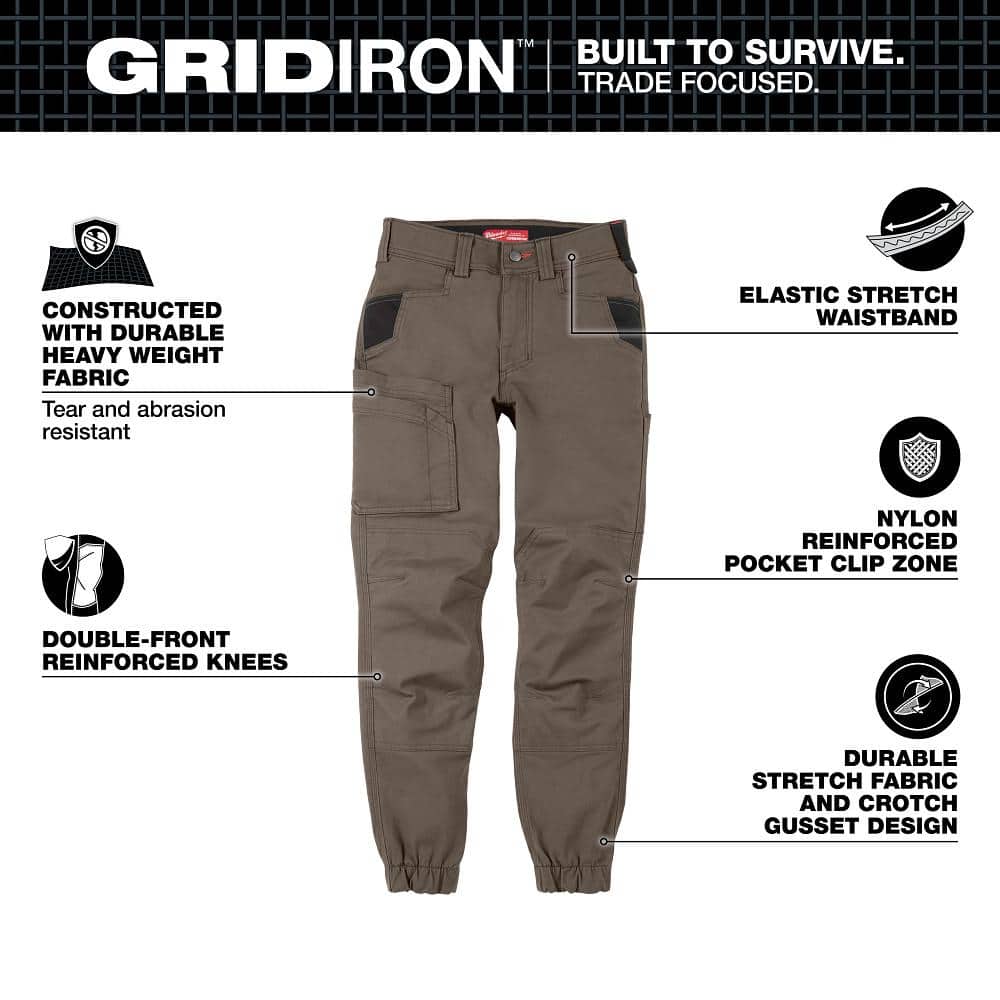Milwaukee Women’s Brown GRIDIRON Double-Knee Jogger Work Pants with 6 Pockets, 29" Inseam