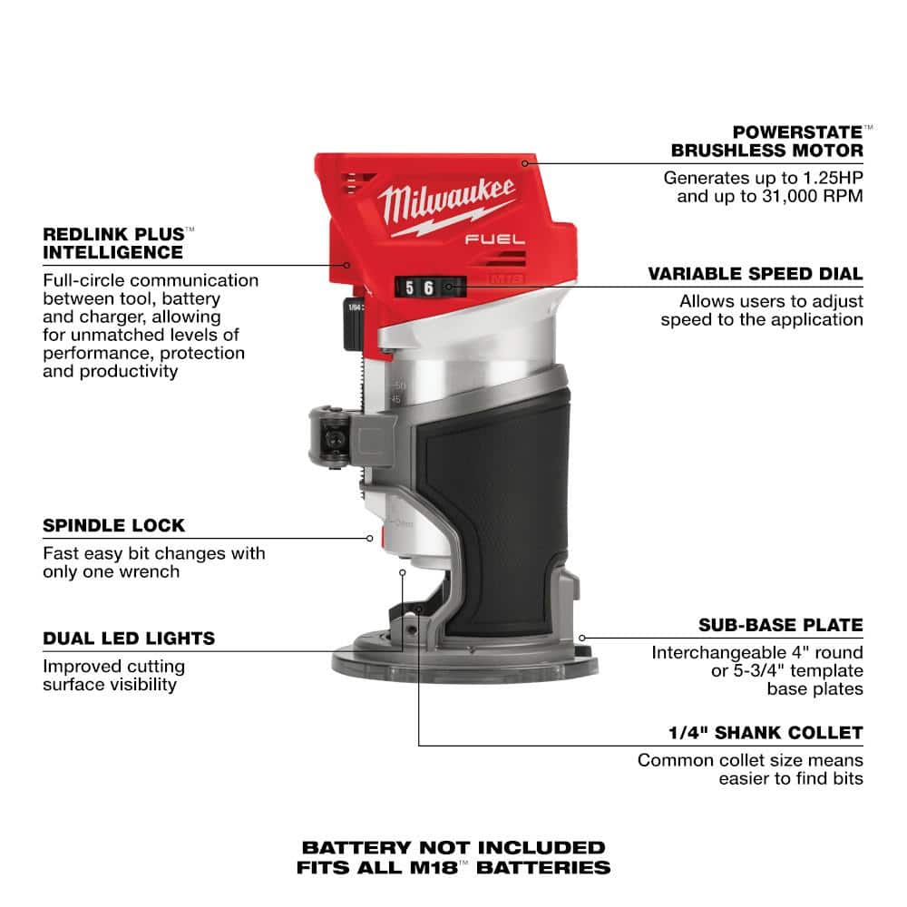 Milwaukee 2723-20 M18 FUEL Compact Router, Tool-Only (Bare Tool)