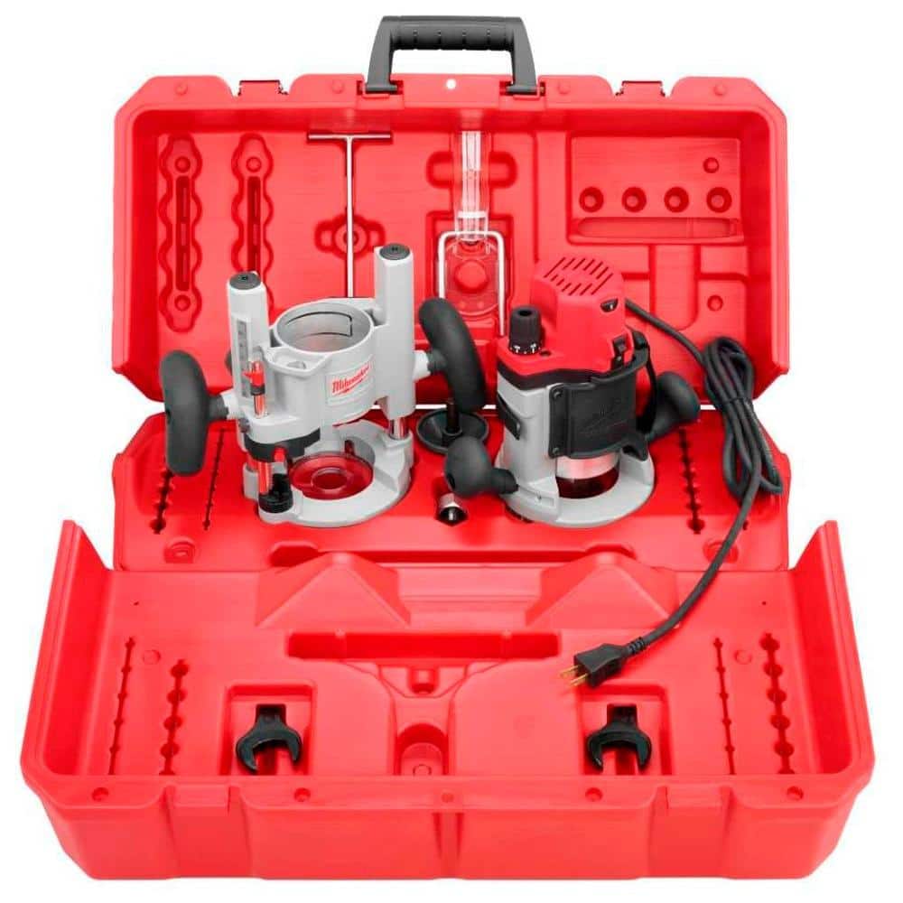 Milwaukee 2-1/4 Max HP EVS Multi-Base Router Kit with Plunge Base & BodyGrip Fixed Base, 8-ft Cord