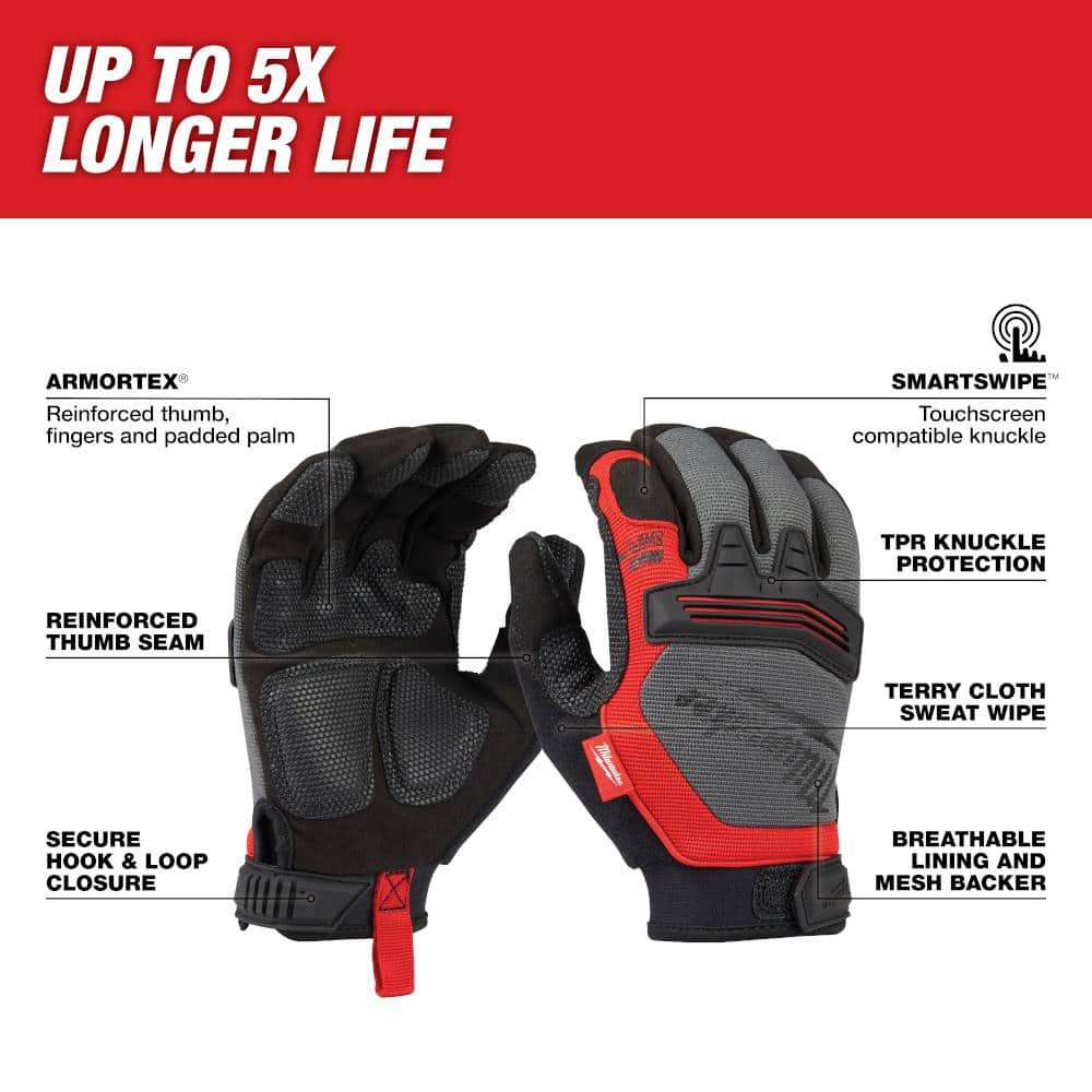 Milwaukee XX-Large Demolition Work Gloves, 2XL, SmartSwipe Knuckle, Armortex Reinforced (48-22-8734)