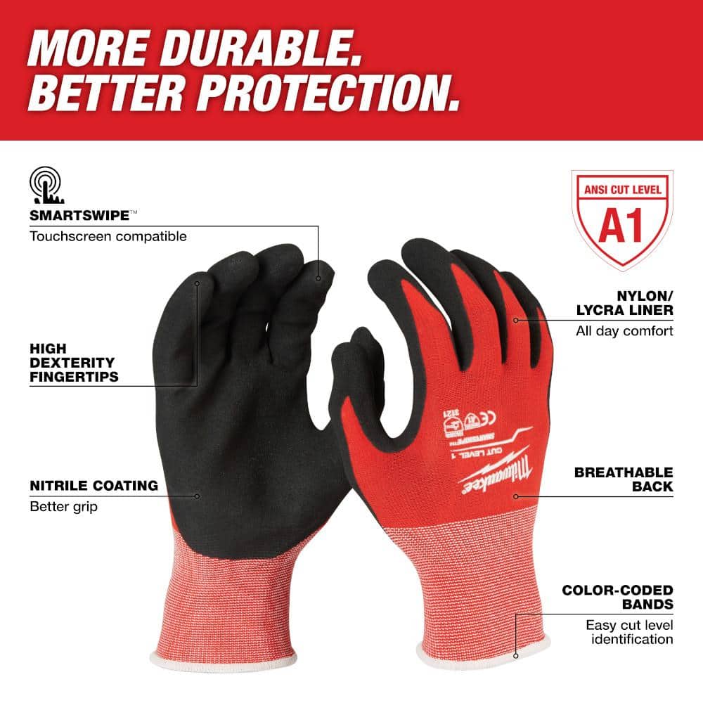 MILWAUKEE Cut Level 1 Nitrile Dipped Gloves - XL, 12 Pack