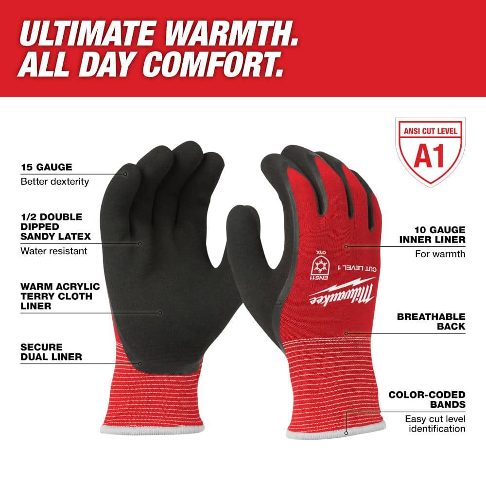 Milwaukee Small Red Latex Level 1 Cut Resistant Insulated Winter Dipped Work Gloves (12-Pack)