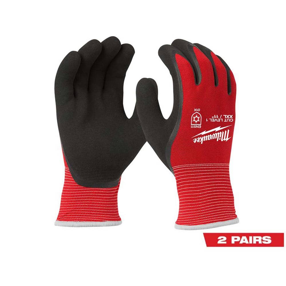 Milwaukee XX-Large Red Latex Level 1 Cut Resistant Insulated Winter Dipped Work Gloves (2-Pack)
