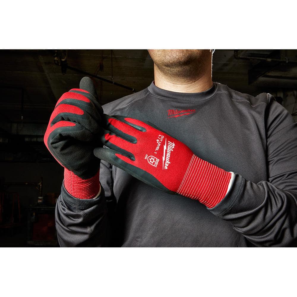 Milwaukee XX-Large Cut Level 1 Insulated Winter Dipped Latex Work Gloves, Red/Black (12-Pack) – 48-22-8914B