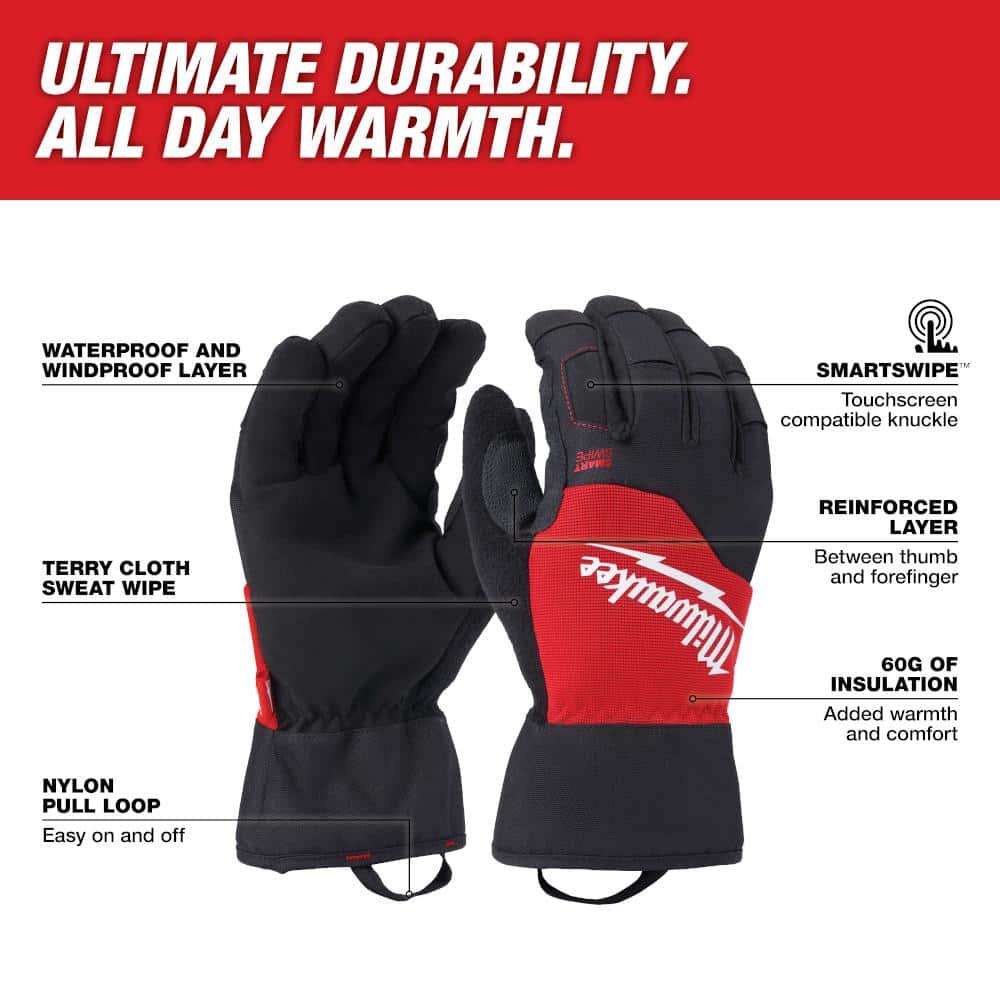 Milwaukee Small Winter Performance Work Gloves, Waterproof/Touchscreen, 60g Insulation