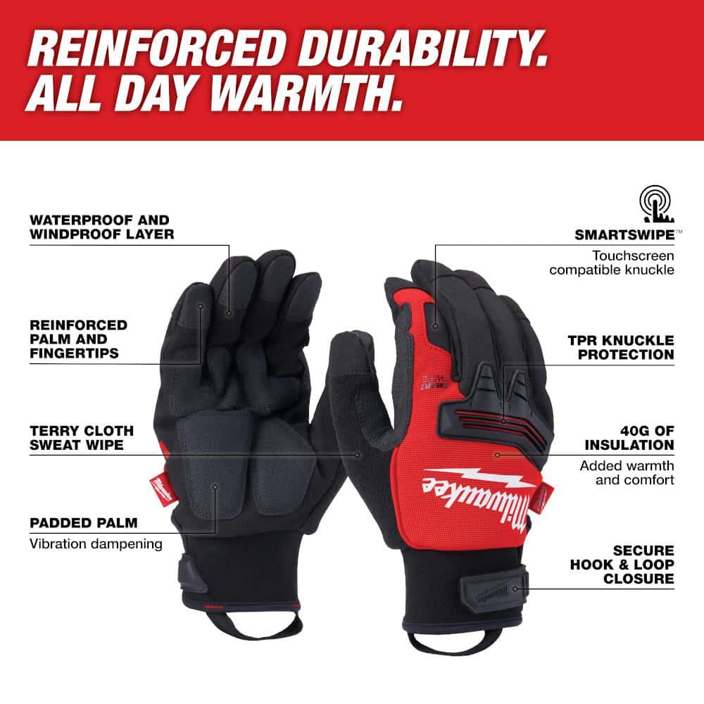 Milwaukee XX-Large Winter Demolition Gloves, 2XL — Waterproof, Insulated, SMARTSWIPE