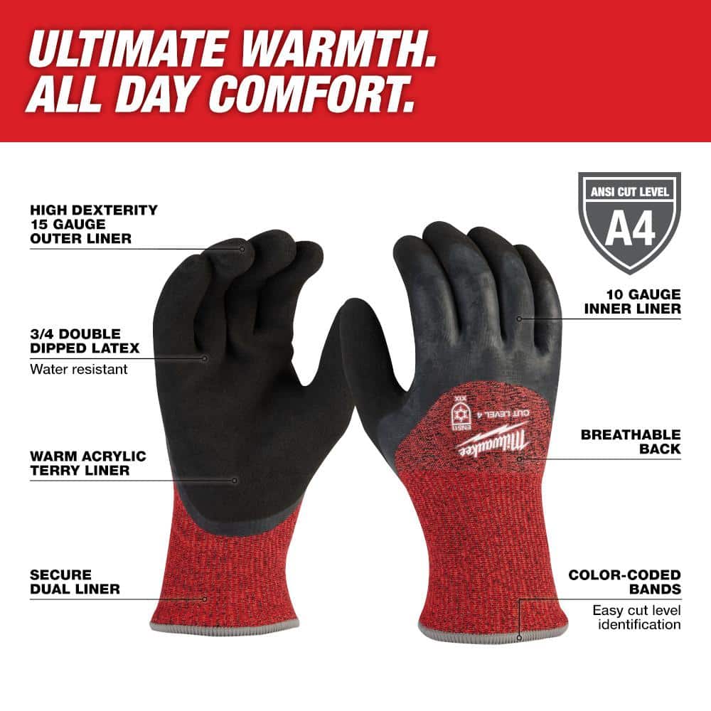 Milwaukee X-Large Red Latex A4 Cut-Resistant Insulated Winter Dipped Work Gloves (2-Pack)