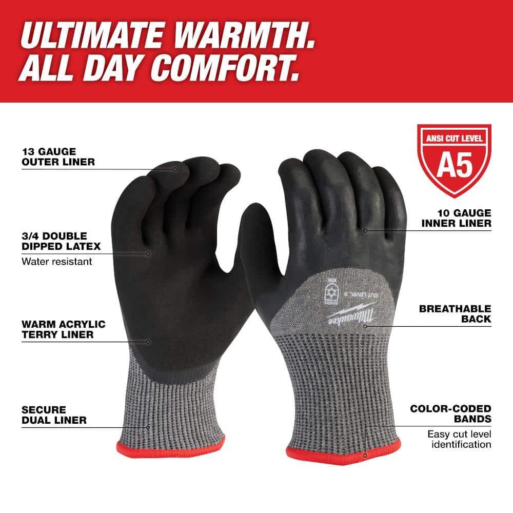 Milwaukee X-Large Red Latex Level 5 Cut Resistant Insulated Winter Dipped Work Gloves (12-Pack)