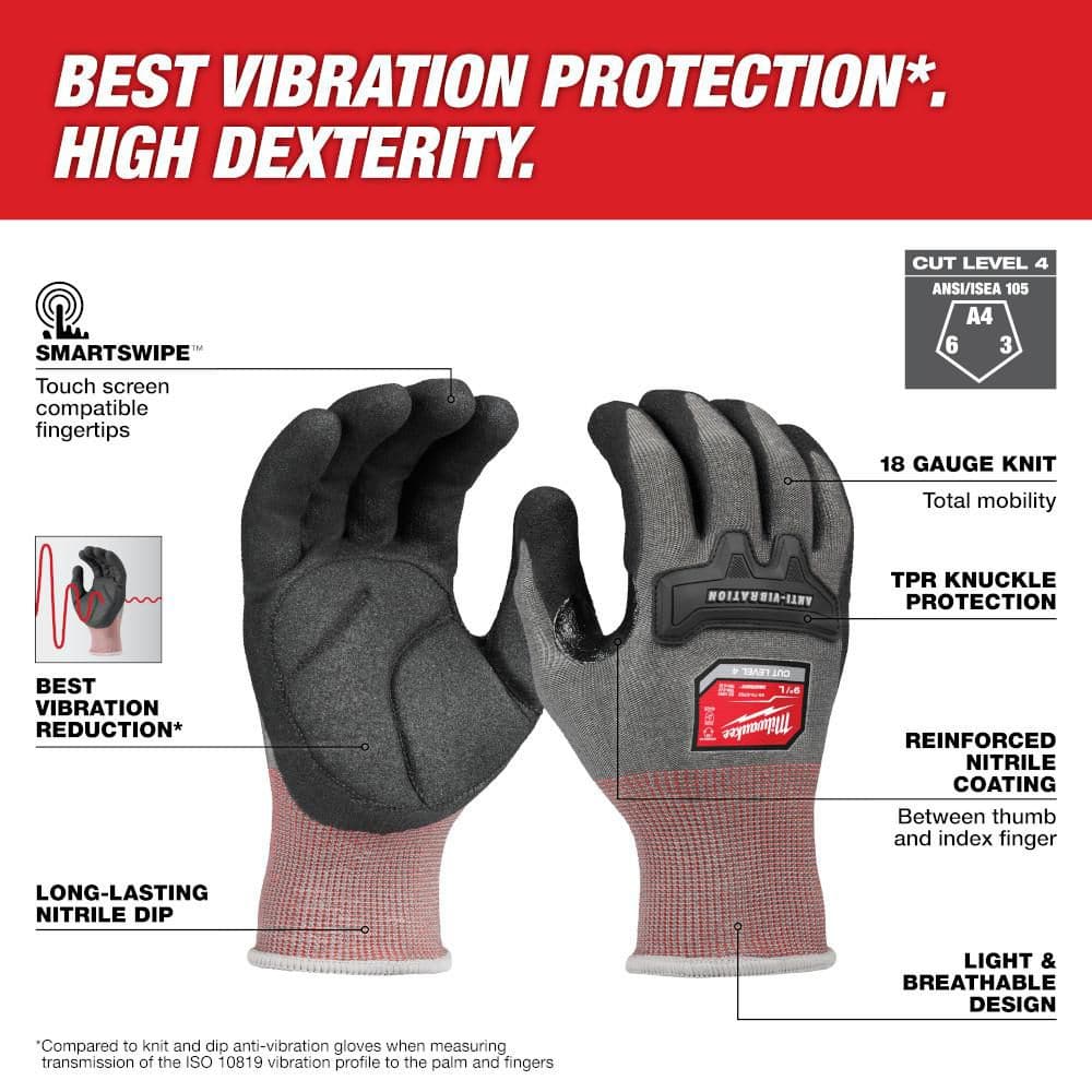 Milwaukee Medium Anti-Vibration Cut Level 4 High Dexterity Nitrile Dipped Gloves