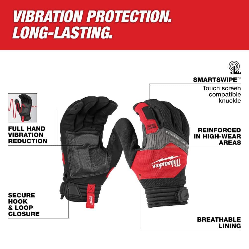 Milwaukee Medium Anti-Vibration Work Glove, Synthetic Leather, SMARTSWIPE Knuckle