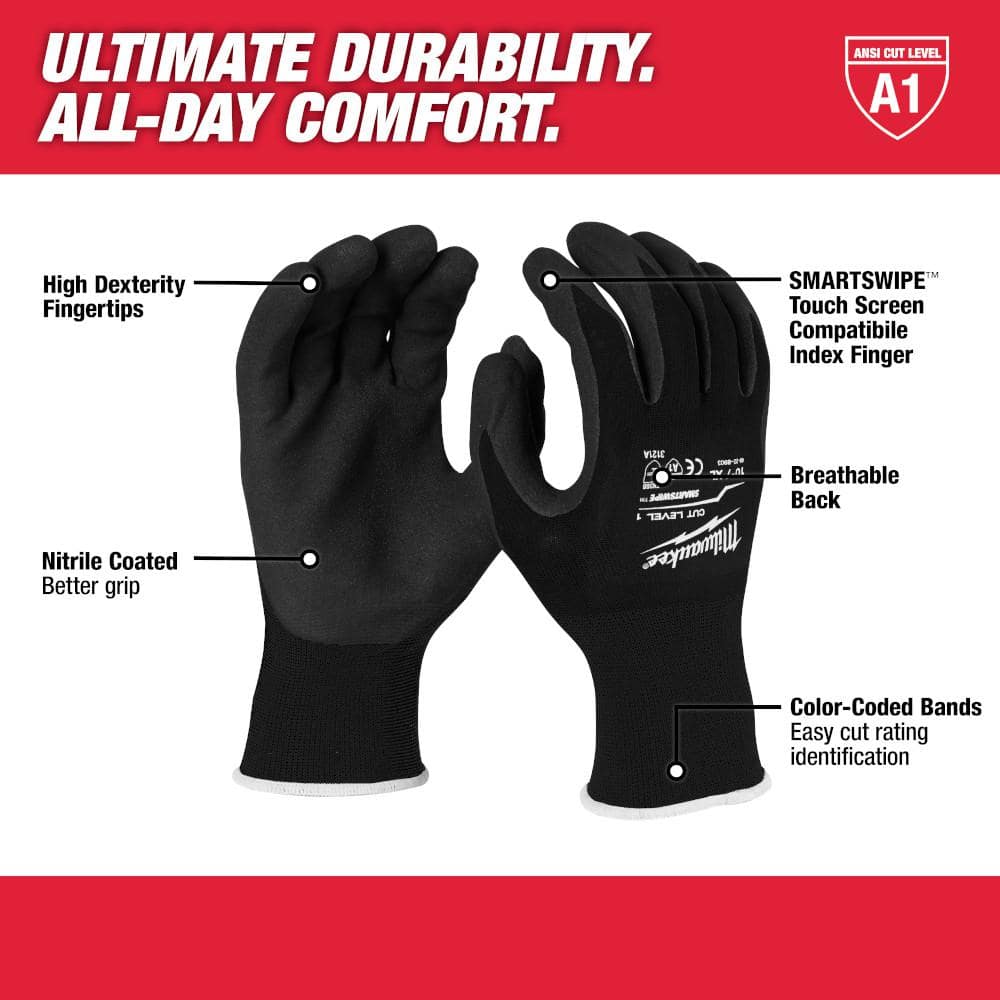 Milwaukee Medium Black Nitrile Level 1 Cut Resistant Dipped Work Gloves (3-Pack)