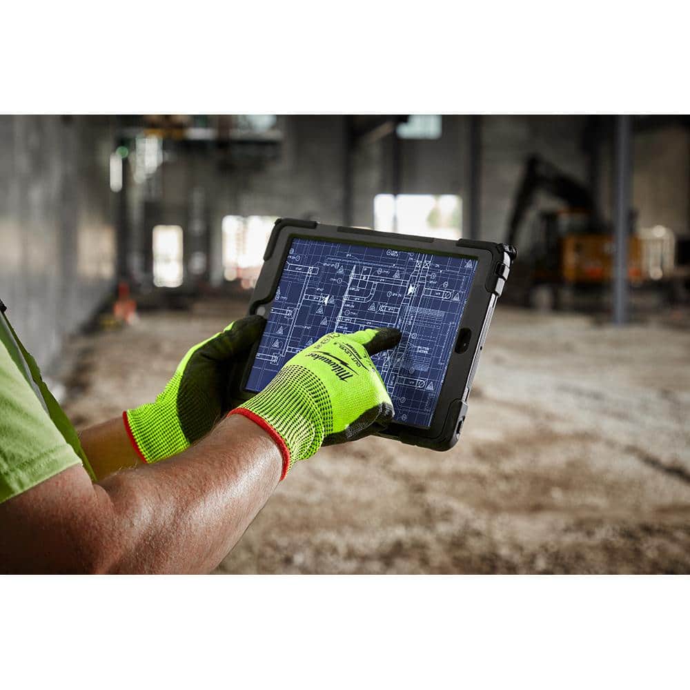MILWAUKEE XL Smooth Polyurethane Palm-Dipped Work Gloves, Lime/Black – Touchscreen Compatible, ANSI Abrasion Level 3
