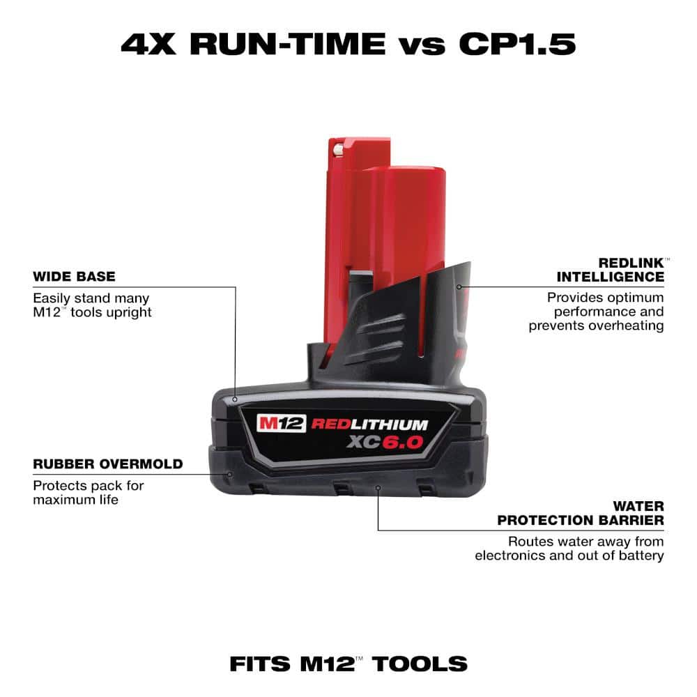 Milwaukee M12 12-Volt Lithium-Ion Cordless 1,400-Lumen ROCKET LED Stand Work Light with 6.0Ah M12 Battery (Model 2132-20 + 48-11-2460)