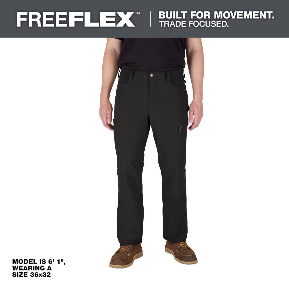 Milwaukee Men's Black FREEFLEX Work Pants with 7 Pockets - 38x32
