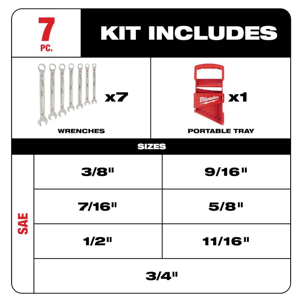 Milwaukee SAE and Metric Combination Wrench Mechanics Tool Set (14-Piece)