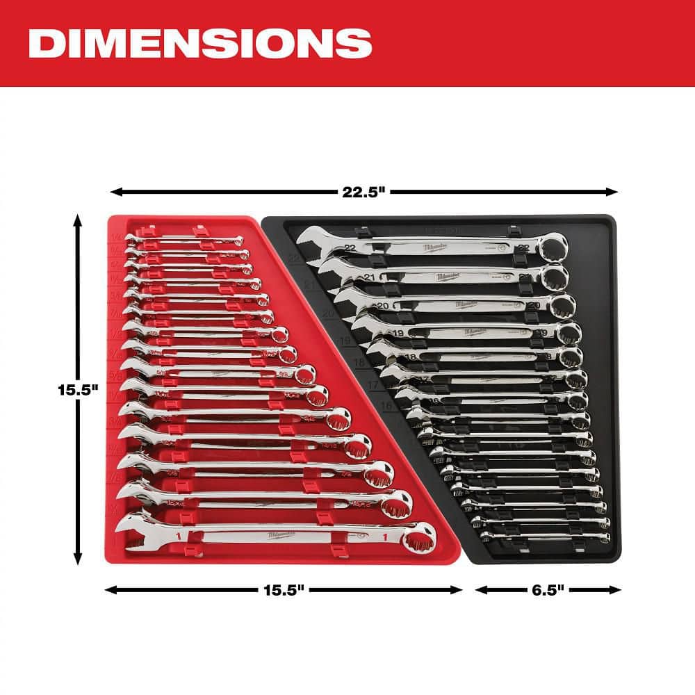 Milwaukee Combination SAE and Metric Wrench Mechanics Tool Set, MAX BITE, 30-Piece (48-22-9415 & 48-22-9515)