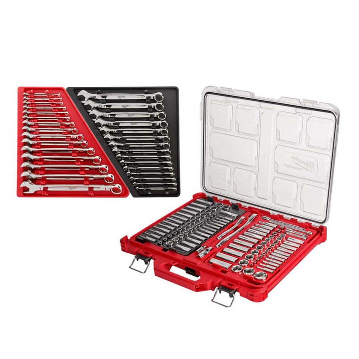 Milwaukee Combination SAE/Metric Wrench & Ratchet/Socket Mechanics Tool Set with PACKOUT Case, 136-Piece