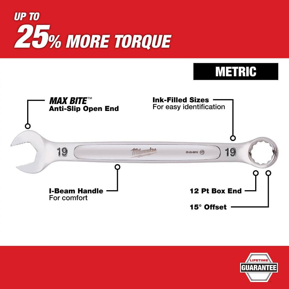 Milwaukee Combination Metric Wrench Mechanics Tool Set, Max Bite Open-End (7-Piece) - 48-22-9507