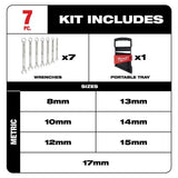 Milwaukee Combination Metric Wrench Mechanics Tool Set, Max Bite Open-End (7-Piece) - 48-22-9507
