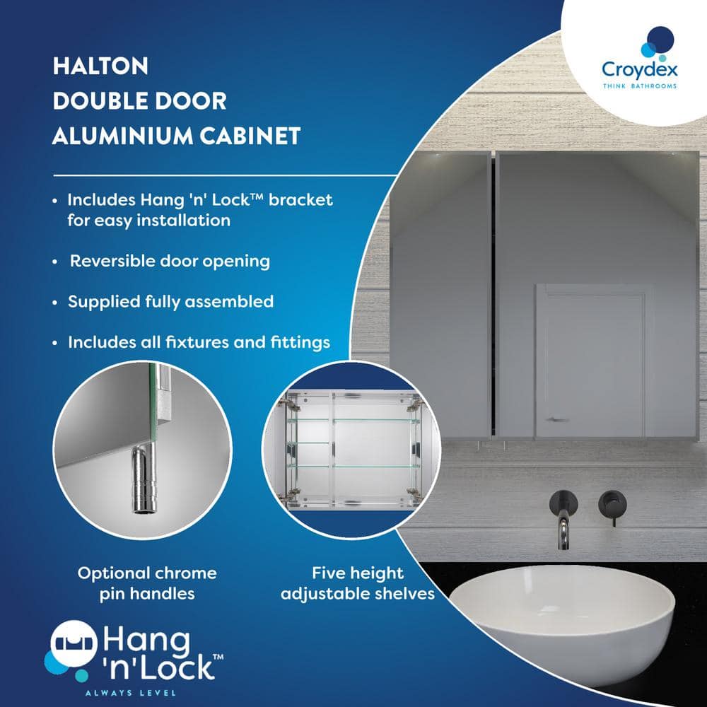 Croydex 30 in. W x 25.25 in. H x 5-1/4 in. D Frameless Aluminum Recessed or Surface-Mount Medicine Cabinet with Easy Hang System