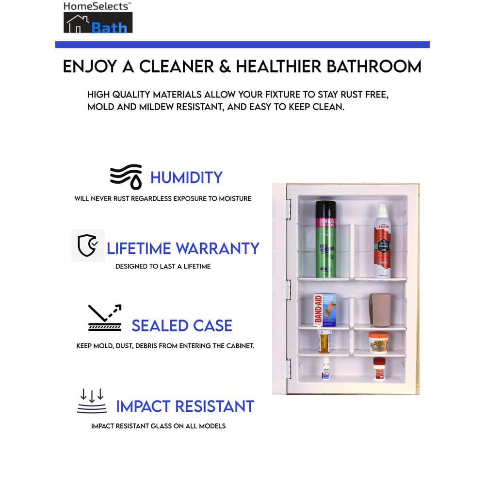 HomeSelects Framington Transitional Styled 16 in. W x 26 in. H Beveled Rectangle Mirror Recessed Bathroom Medicine Cabinet