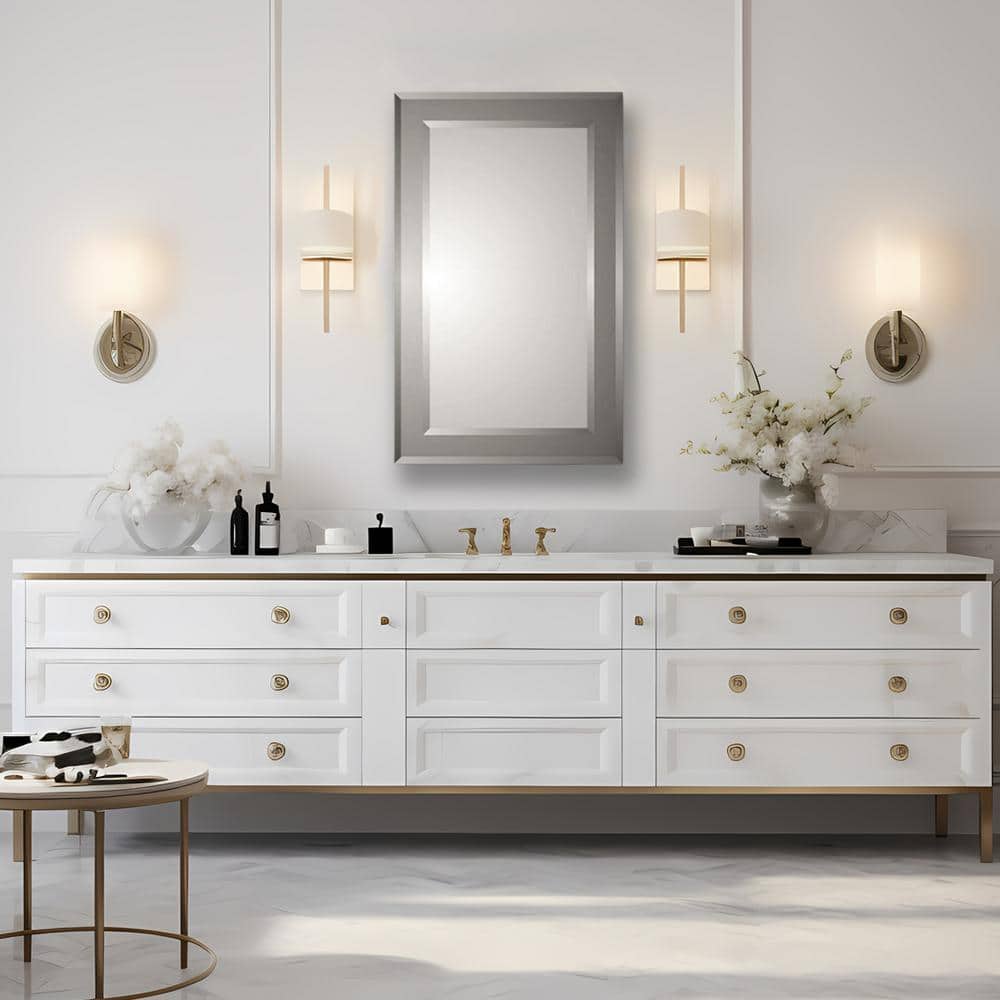 HomeSelects Framington Transitional Styled 16 in. W x 26 in. H Beveled Rectangle Mirror Recessed Bathroom Medicine Cabinet