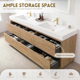 Miseno Huesca 84" Free Standing Double Basin Vanity Set with Cabinet and Composite Stone Top – No Mirror (North American Oak)