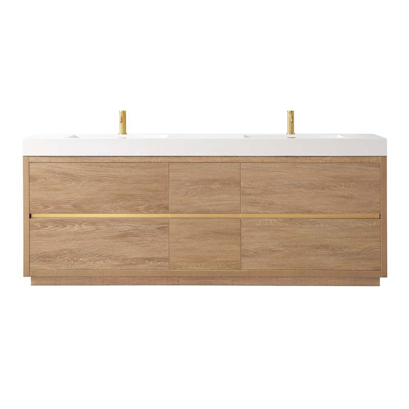 Miseno Huesca 84" Free Standing Double Basin Vanity Set with Cabinet and Composite Stone Top – No Mirror (North American Oak)