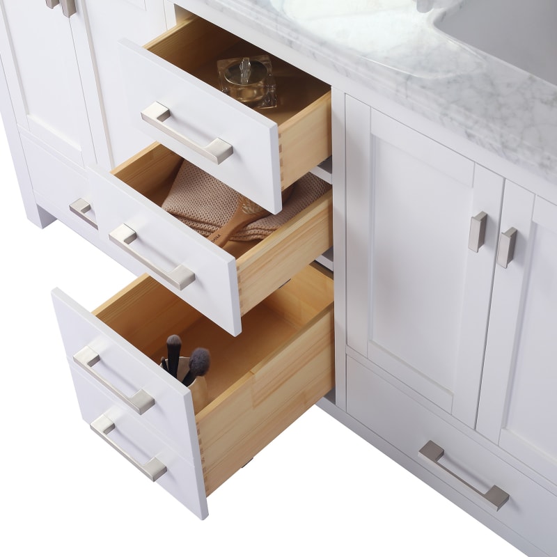 Miseno Prim 60" Free Standing Bathroom Vanity Set – White Solid Oak Cabinet, Cultured Marble Top, Dual Undermount Sinks (Mirror Sold Separately)