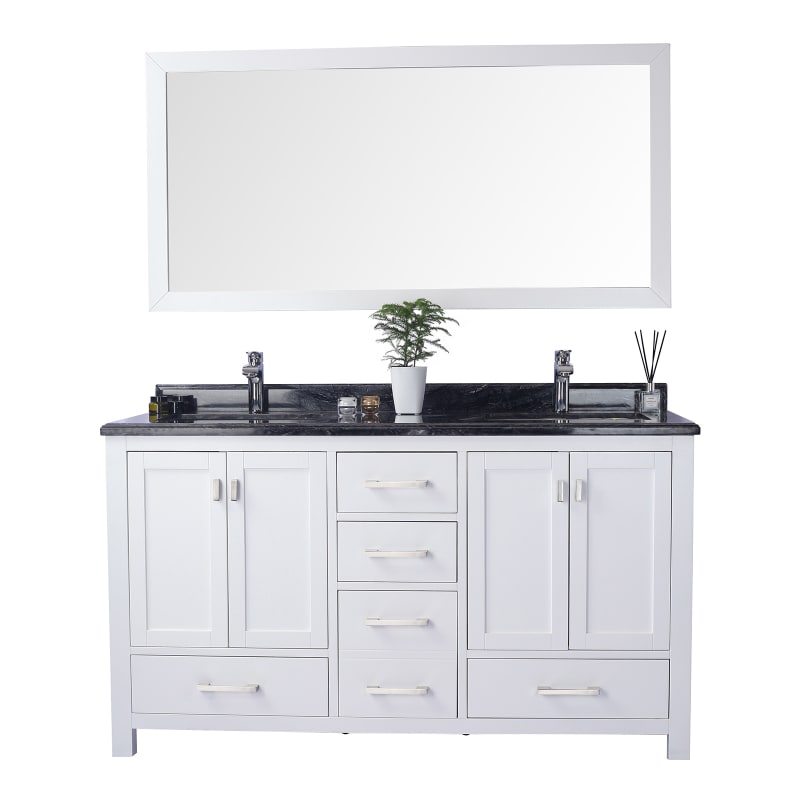 Miseno Prim 60" Free Standing Bathroom Vanity Set – White Solid Oak Cabinet, Cultured Marble Top, Dual Undermount Sinks (Mirror Sold Separately)