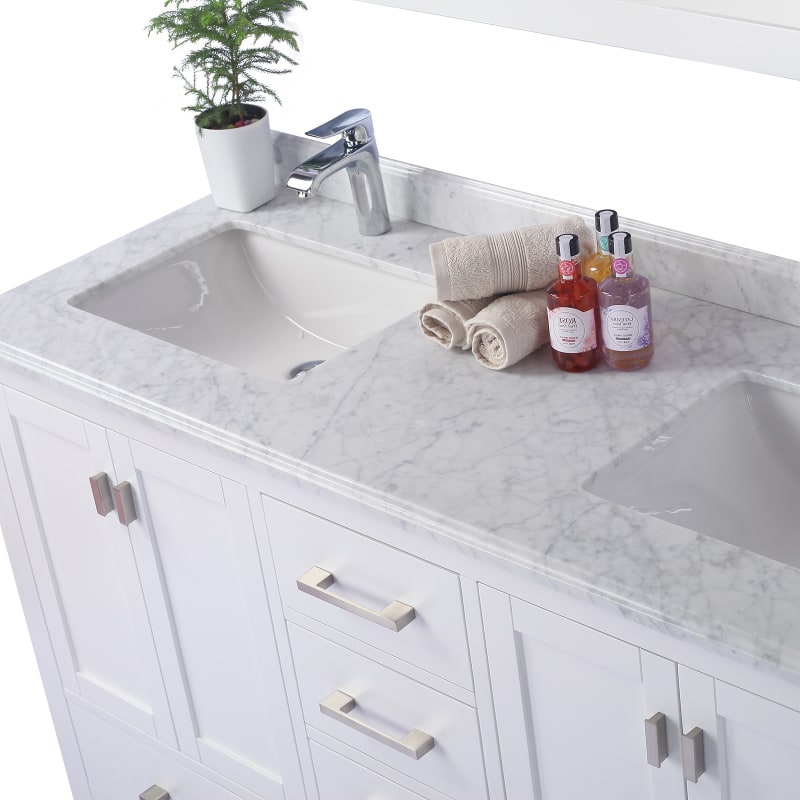 Miseno Prim 60" Free Standing Bathroom Vanity Set – White Solid Oak Cabinet, Cultured Marble Top, Dual Undermount Sinks (Mirror Sold Separately)