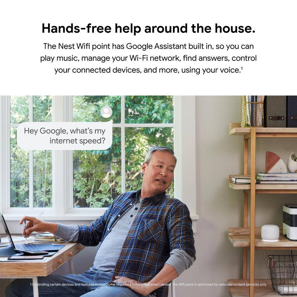 Google Nest Wifi - Mesh Router AC2200 and 1 Point with Google Assistant - 2 Pack - Mist