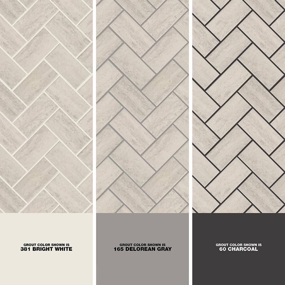 Marazzi Stonehollow 14 in. x 12 in. x 6.35 mm Mist Ceramic Herringbone Mosaic Floor and Wall Tile (0.67 sq. ft. per piece)