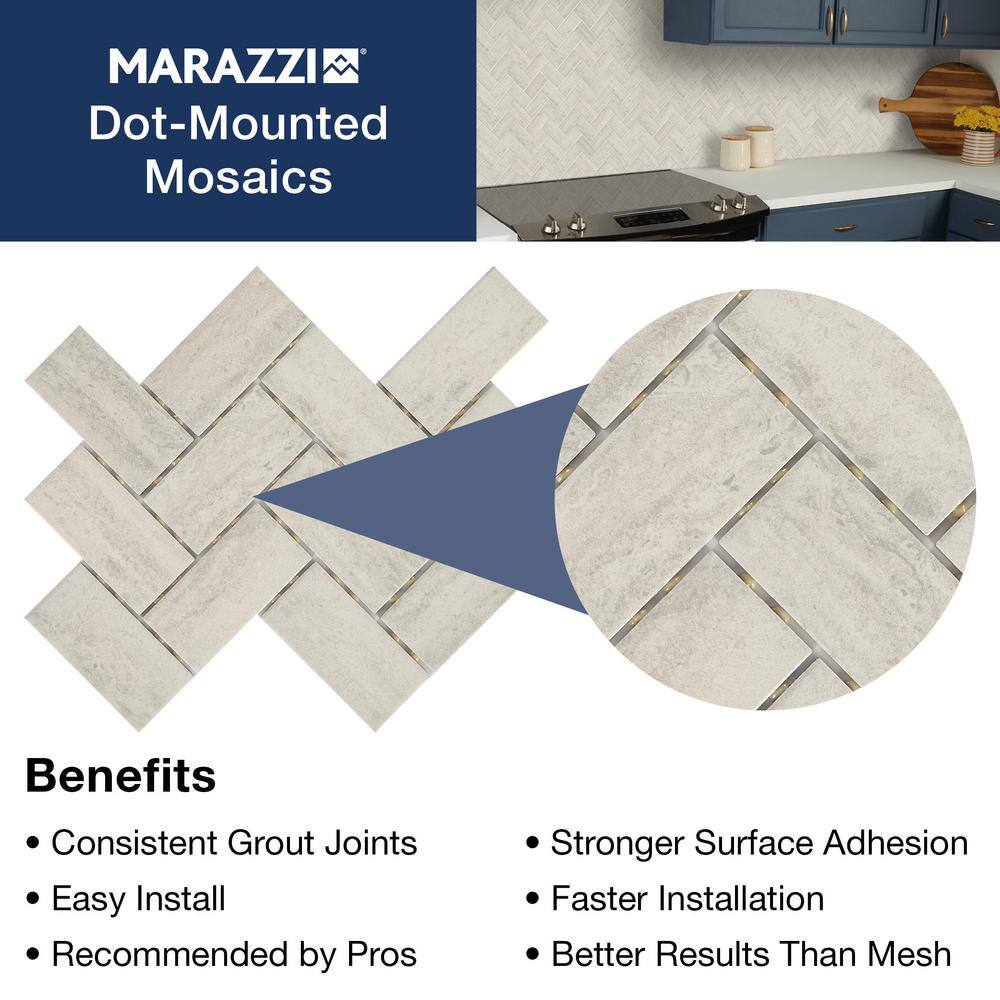 Marazzi Stonehollow 14 in. x 12 in. x 6.35 mm Mist Ceramic Herringbone Mosaic Floor and Wall Tile (0.67 sq. ft. per piece)