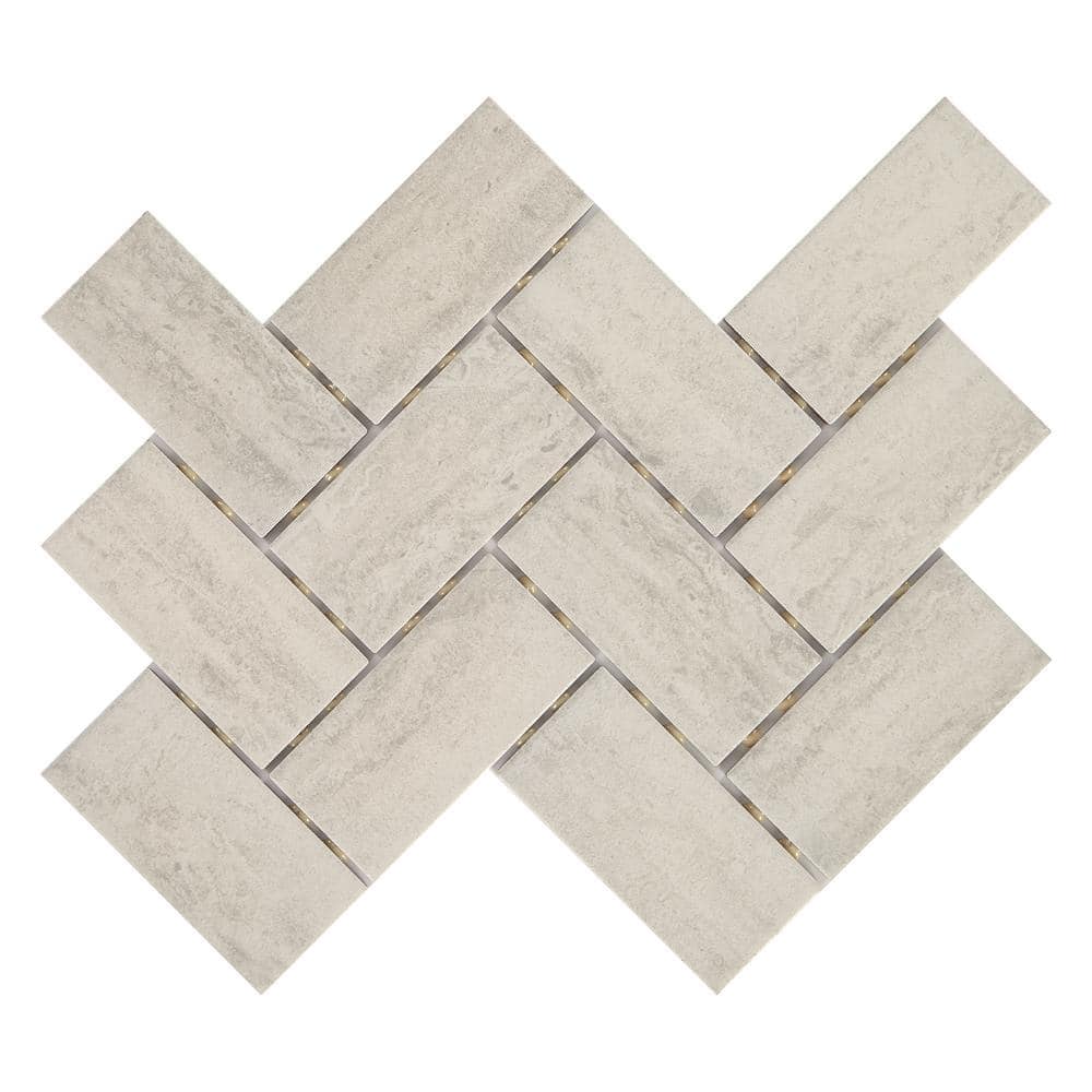 Marazzi Stonehollow 14 in. x 12 in. x 6.35 mm Mist Ceramic Herringbone Mosaic Floor and Wall Tile (0.67 sq. ft. per piece)
