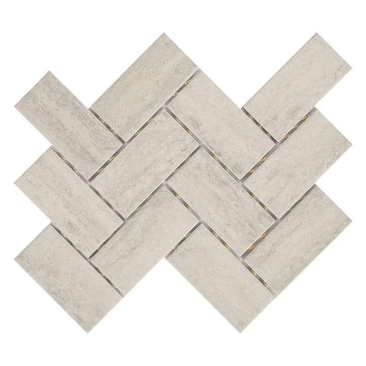 Marazzi Stonehollow 14 in. x 12 in. x 6.35 mm Mist Ceramic Herringbone Mosaic Floor and Wall Tile (0.67 sq. ft. per piece)