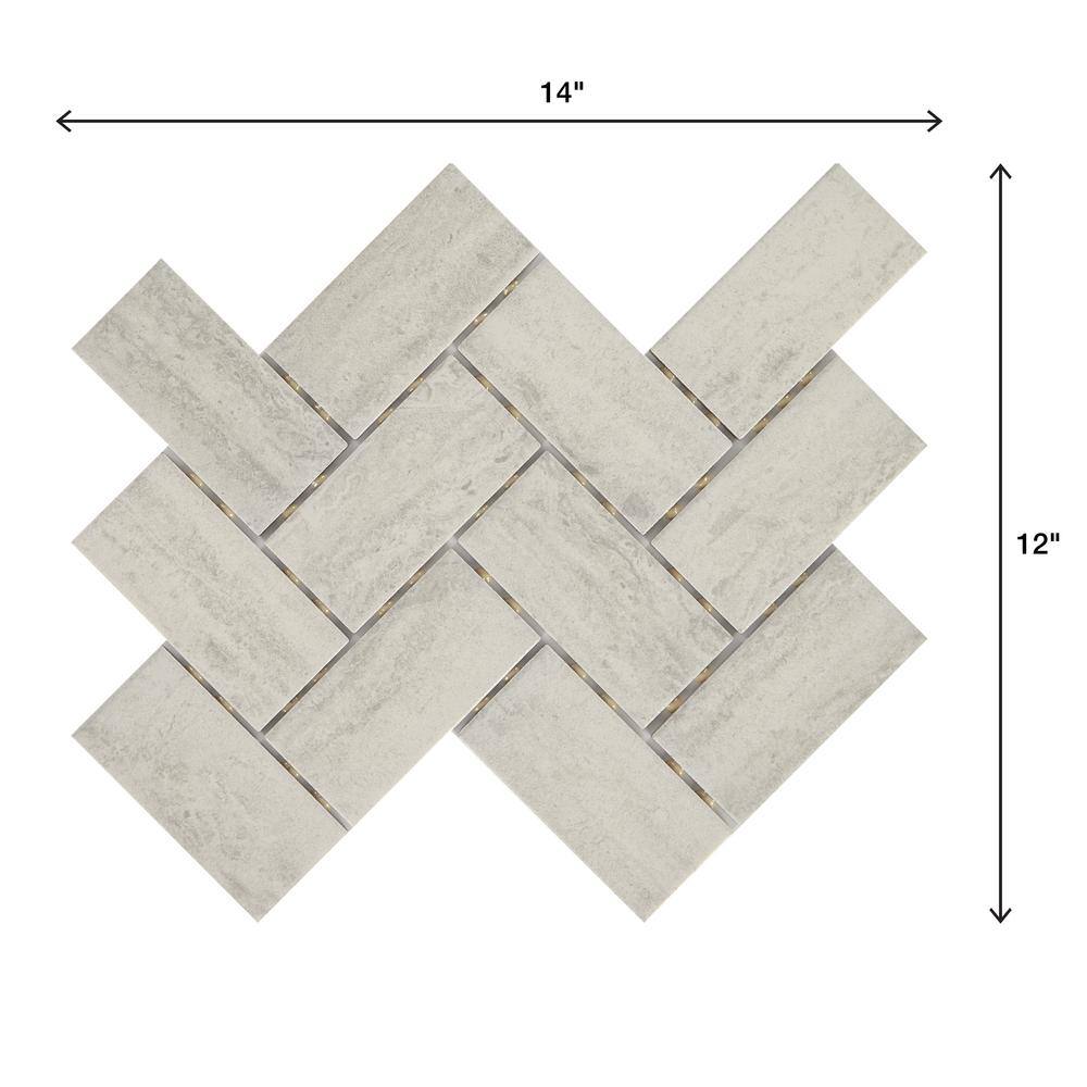 Marazzi Stonehollow 14 in. x 12 in. x 6.35 mm Mist Ceramic Herringbone Mosaic Floor and Wall Tile (0.67 sq. ft. per piece)