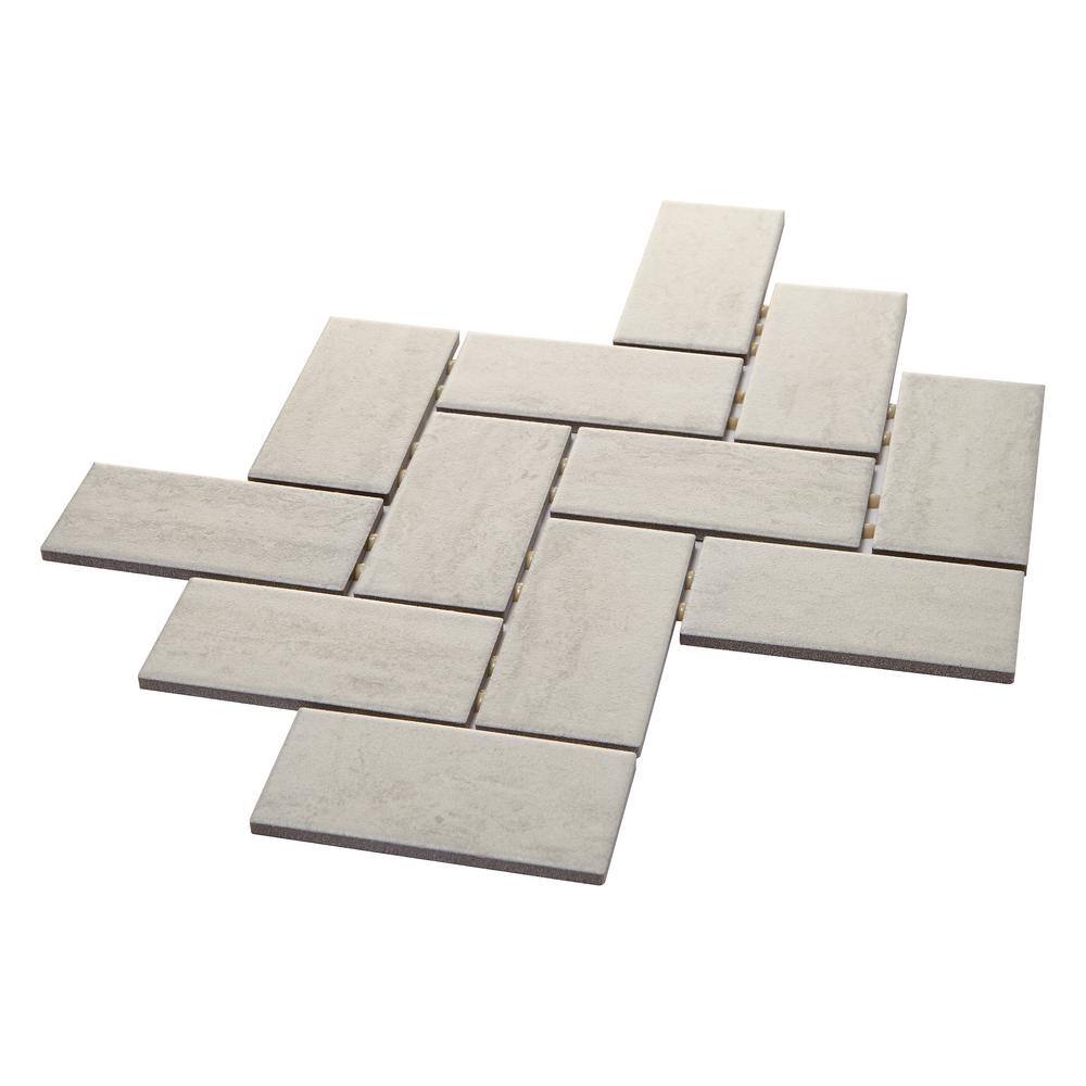 Marazzi Stonehollow 14 in. x 12 in. x 6.35 mm Mist Ceramic Herringbone Mosaic Floor and Wall Tile (0.67 sq. ft. per piece)
