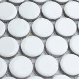 Merola Tile Hudson Penny Round Glossy White 12 in. x 12-5/8 in. x 5 mm Porcelain Mosaic Tile (10.74 sq. ft. / case)