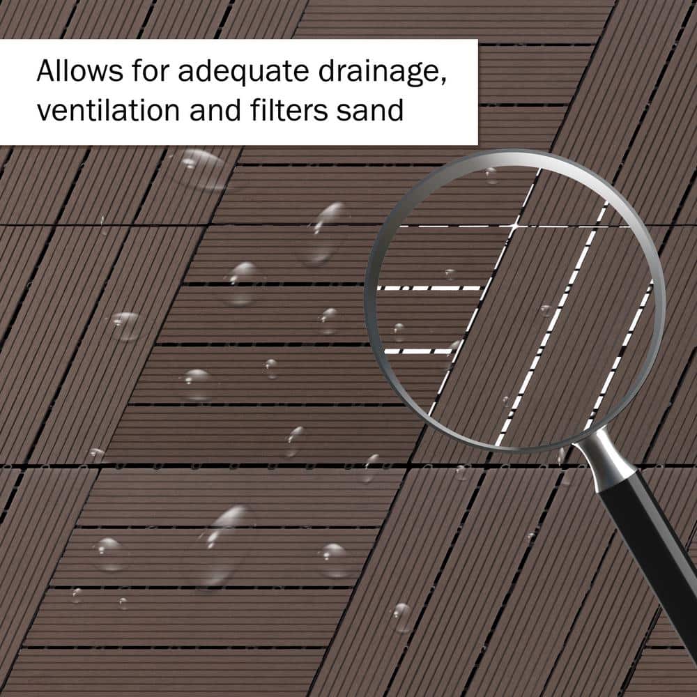 Pure Garden 1 ft. W x 1 ft. L 6 Patio Tiles Wood/Polypropylene Interlocking Deck Tile Flooring in Mocha