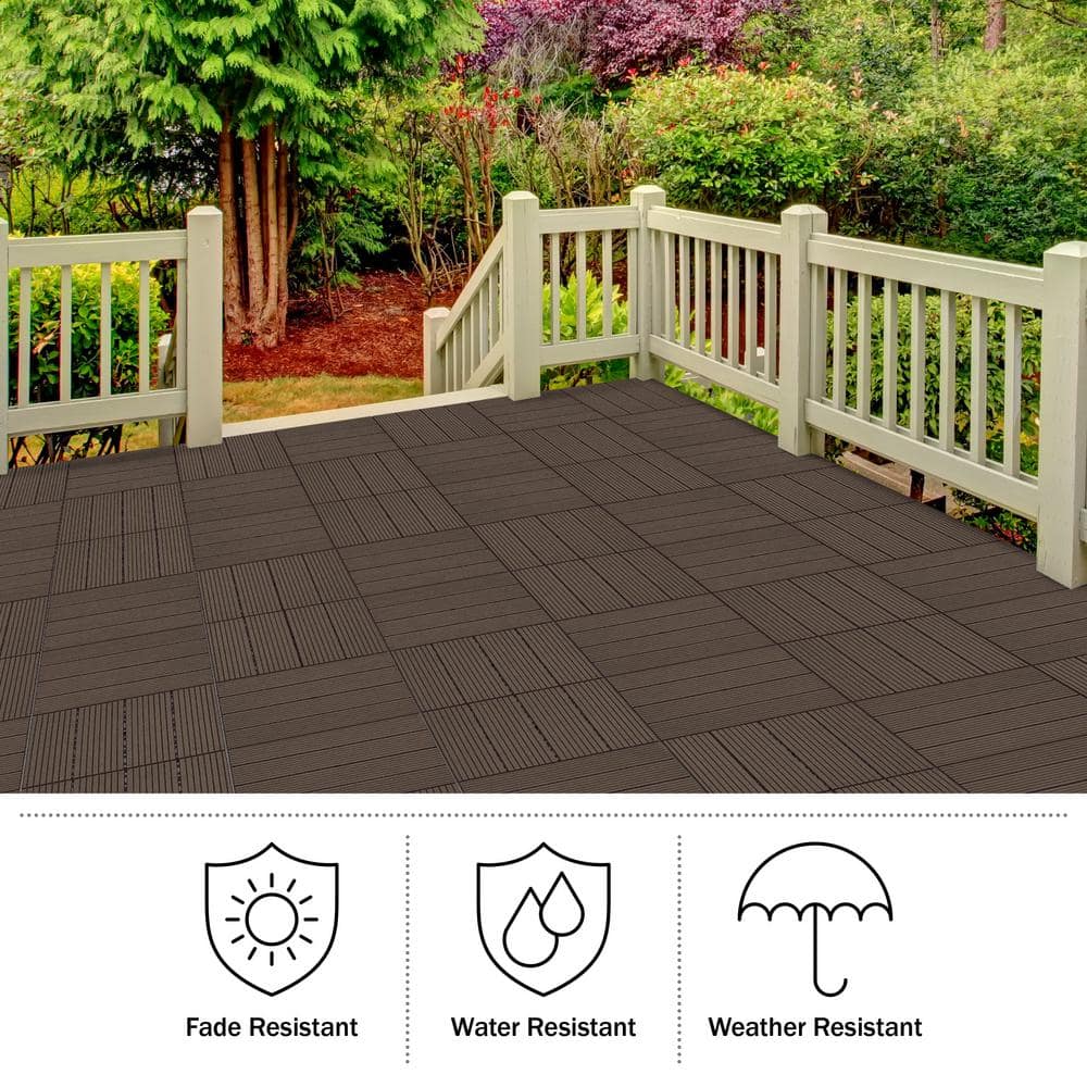 Pure Garden 1 ft. W x 1 ft. L 6 Patio Tiles Wood/Polypropylene Interlocking Deck Tile Flooring in Mocha