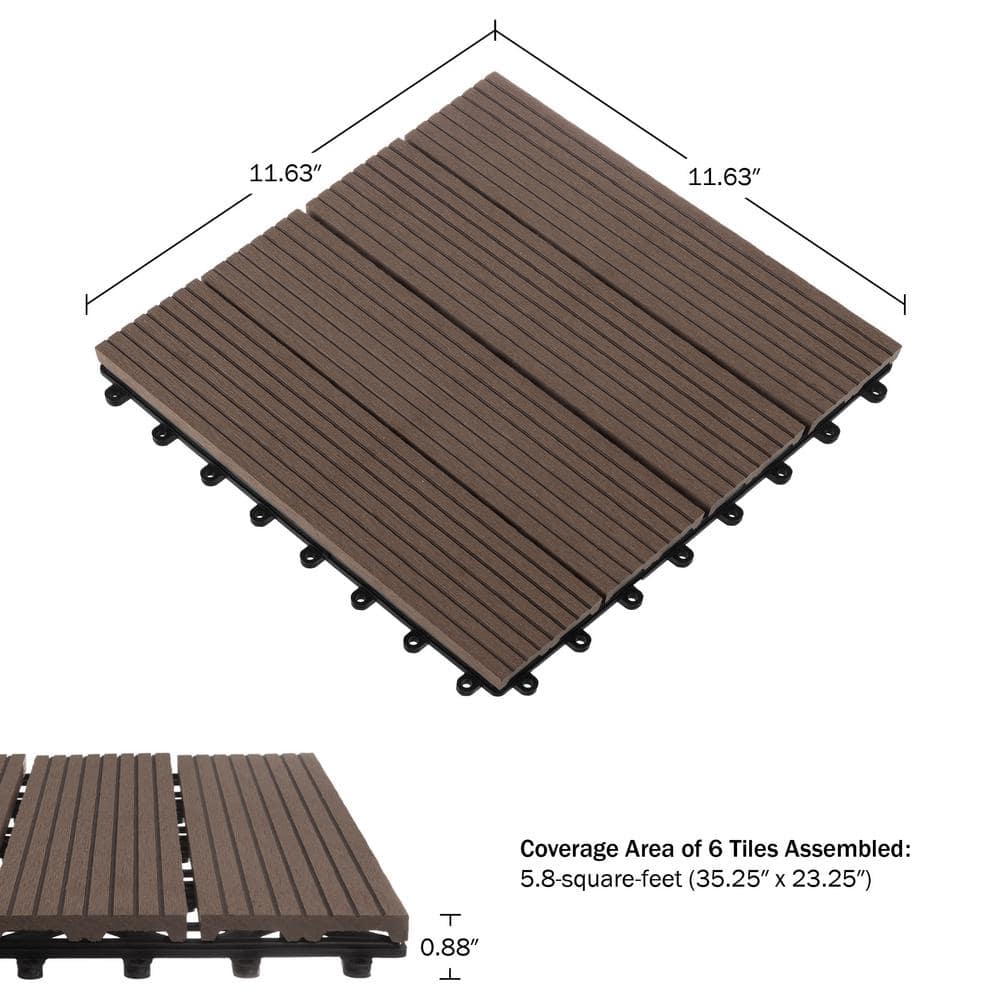 Pure Garden 1 ft. W x 1 ft. L 6 Patio Tiles Wood/Polypropylene Interlocking Deck Tile Flooring in Mocha