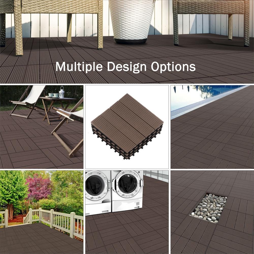 Pure Garden 1 ft. W x 1 ft. L 6 Patio Tiles Wood/Polypropylene Interlocking Deck Tile Flooring in Mocha