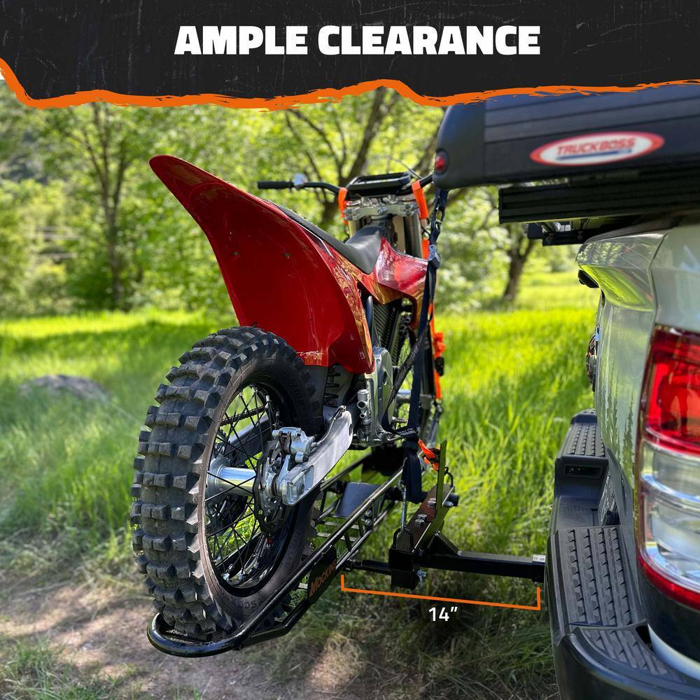 Mockins 510 lbs. Capacity Dirt Bike Hitch Hauler - Ramp Free, Tilting Design for Easy 1-Person Loading - Gas Can Attachment