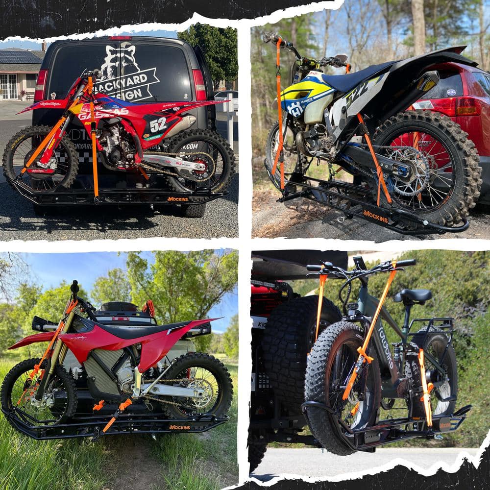 Mockins 510 lbs. Capacity Dirt Bike Hitch Hauler - Ramp Free, Tilting Design for Easy 1-Person Loading - Gas Can Attachment