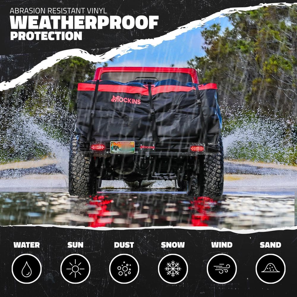 Mockins 70 in. x 30 in. x 6 in. 500 lbs Capacity XL Hitch Cargo Carrier w/Rear Lights, 40 CuFt Red Cargo Bag, Locks and Straps