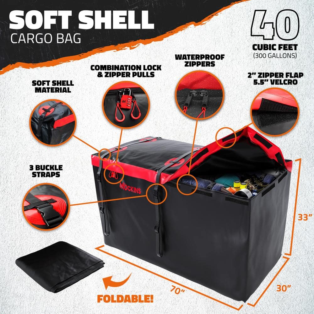 Mockins 70 in. x 30 in. x 6 in. 500 lbs Capacity XL Hitch Cargo Carrier w/Rear Lights, 40 CuFt Red Cargo Bag, Locks and Straps