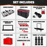 Mockins 70 in. x 30 in. x 6 in. 500 lbs Capacity XL Hitch Cargo Carrier w/Rear Lights, 40 CuFt Red Cargo Bag, Locks and Straps