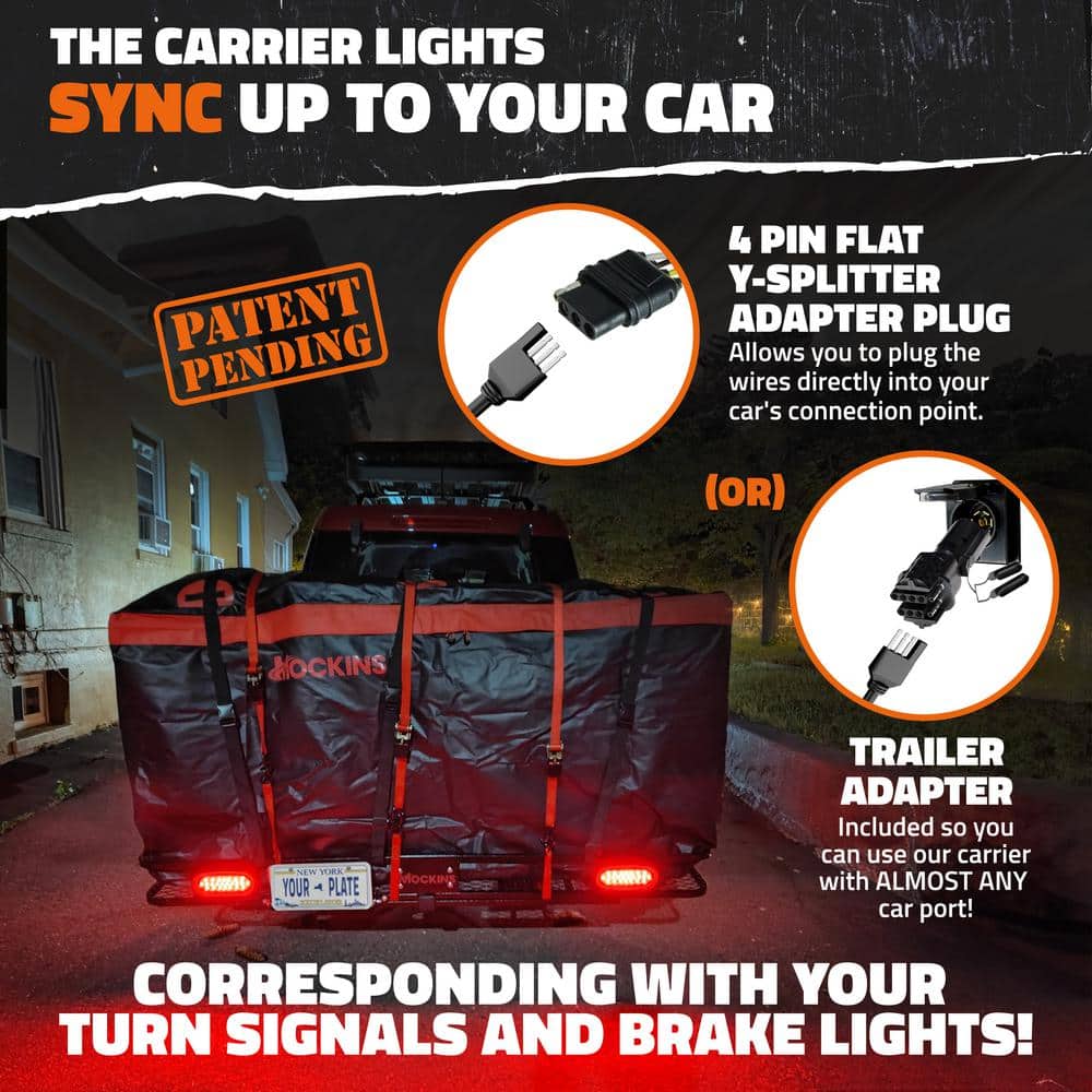 Mockins 70 in. x 30 in. x 6 in. 500 lbs Capacity XL Hitch Cargo Carrier w/Rear Lights, 40 CuFt Red Cargo Bag, Locks and Straps