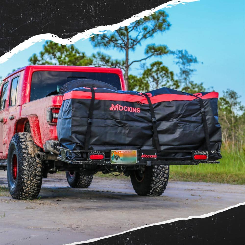 Mockins 70 in. x 30 in. x 6 in. 500 lbs Capacity XL Hitch Cargo Carrier w/Rear Lights, 40 CuFt Red Cargo Bag, Locks and Straps
